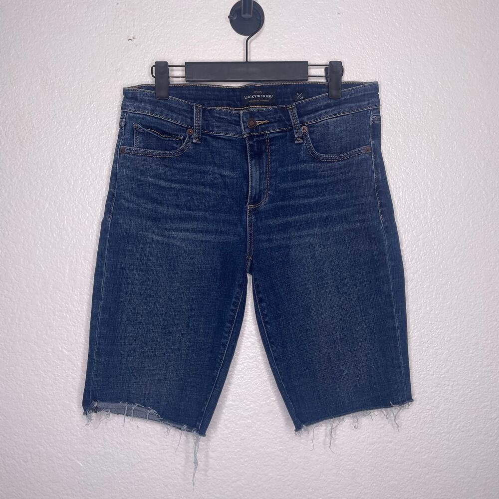 Lucky Brand Womens Shorts Size 28 The Bermuda Denim Blue Dark Wash Cut Off